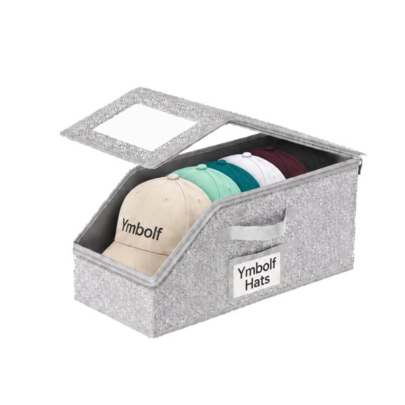 Hat Organizer for Baseball Caps - 2PCS Stackable Storage with Clear Window Lid, Flip-Top Access, Space-Saving Hat Box for Closet, Breathable Fabric(Grey 1pcs)