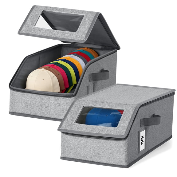 LAFAYTTE 2PCS Stackable Hat Organizer for Baseball Caps, Hat Box Storage Holds up to 30 Caps, Sturdy Baseball Cap Organizer for Closet