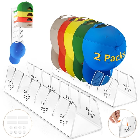 Hat Organizer for Baseball Caps,2pack HopePow with 14 Slots Hat Stand Display Rack Hanging Cap Holder Hangers for Closet,Bedroom,Storage Organizer Hat Hangers for Wall,Desktop,Clear