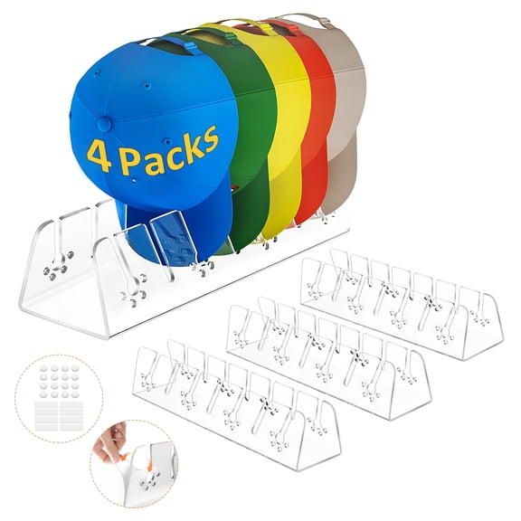 Hat Organizer for Baseball Caps,4pack HopePow Hat Stand Display Rack Hanging Cap Holder Hangers for Closet,Bedroom,Storage Organizer Holds 28 Caps Hat Hangers for Wall,Desktop
