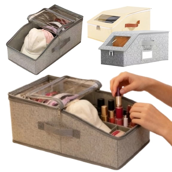Hat Organizer for Baseball Caps, Hat Storage Box, Holds up to 28 Caps, Baseball Cap Organizer for Closet/Shelf, Hats Box Holder | Stackable, Foldable, Easy-Access, Clear Lid, Gray
