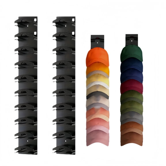 Hat Organizer for Baseball Caps Hold Up to 40 Hats, 2 Pack Hat Rack for Wall, Strong Adhesive Hat Storage Display Holder for Closet Door and Wall (Black)