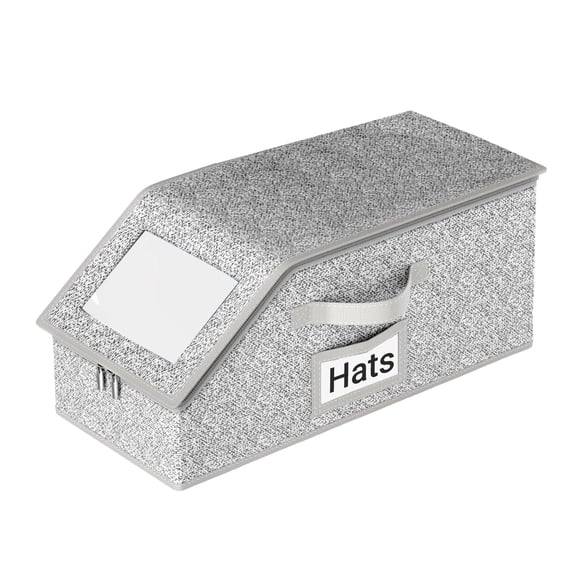 Hat Organizer for Baseball Caps,Holds up to 12 Caps Hat Organizer for Closet, Sturdy Stackable Storage for Men with Clear Lid, Flip-Top Access, Space-Saving Hat Box for Closet, Breathable Fabric