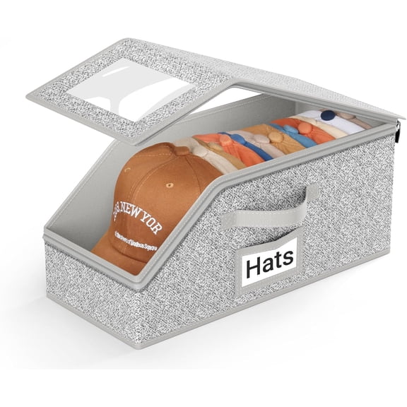 Hat Organizer for Baseball Caps, Stackable Hat Storage Box with Clear Window Lid, Baseball Cap Organizer for Closet, Breathable Cap Holder Container for Snapback, Trucker & Fitted Hats