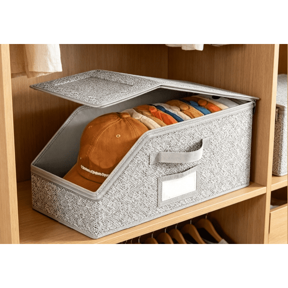 Hat Organizer for Baseball Caps, Stackable Hat Storage Box with Clear Window Lid, Baseball Cap Organizer for Closet, Breathable Cap Holder Container for Snapback, Trucker & Fitted Hats
