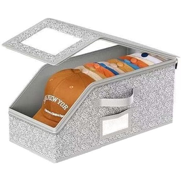 Hat Organizer for Baseball Caps, Stackable Hat Storage Box with Clear Window Lid, Baseball Cap Organizer for Closet, Breathable Cap Holder Container for Trucker & Fitted Hats (1PCS)