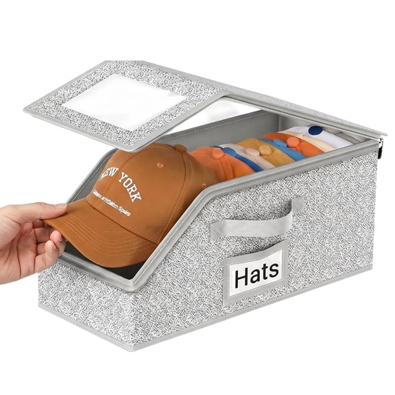 Hat Organizer for Baseball Caps, Stackable Hat Storage Boxes with Clear Window, Hat Storage Case for Closet, Cap Holder Box Racks for Men Women (Grey)