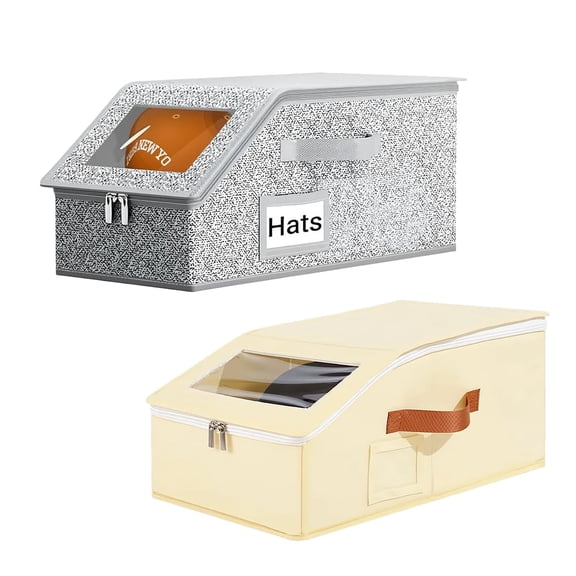 Hat Organizer for Baseball Caps, Stackable Hat Storage Boxes with Clear Window, Hat Storage Case for Closet, Cap Holder Box Racks for Men Women (Grey)