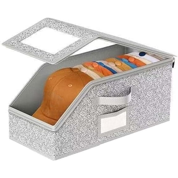 Hat Organizer for Baseball Caps - Stackable Hat Storage Boxes with Clear Window, Holds Up to 24 Caps, Dustproof Hat Box for Closet & Shelf, Space-Saving Hat Holder for Men & Women, Grey (1PC)