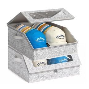 Hat Organizer for Baseball Caps, Taotique 2Pcs Stackable Hat Storage with Clear Window Lid, Holds up to 24 Caps, Flip-Top Access, Space-Saving Hat Box for Closet, Breathable Fabric (Grey)