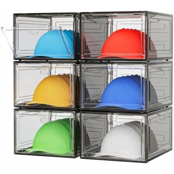 Hat Organizer Box, 6 Boxes for 40 Pack Hats, Upgrade Harder Solid Plastic Hat Organizer for Baseball Caps, Clear Hat Storage with Magnetic Door, Hat Rack Holder Case, Black