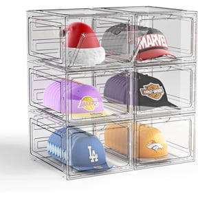 Hat Organizer Box for Baseball Caps, 6 Pack Plastic Hat Storage Display Case with Magnetic Door, Hat Holder Rack for Closet, Snapback Organizer, Hold 8 Caps Each
