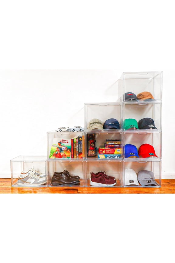 Hat Organizer Box, Transparent Storage Case for 8 Baseball Caps, Holds 25lbs, Magnetic Door,  & Easy Access