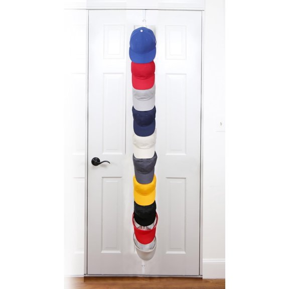 Hat Organizer Cap Rack FAV | Hat Racks | Hold up to 20 caps | Over Door Organizer for Baseball Hat | Fitted & Adjustable Caps & Visors | Door Slam Proof | 1 Strap | White