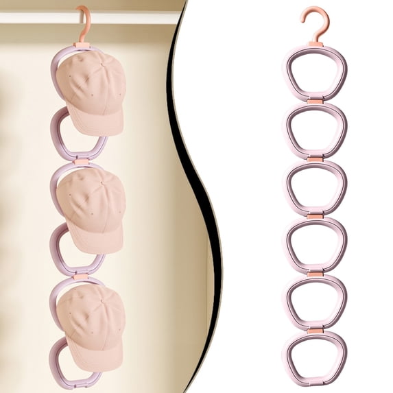 Hat Organizer for Closet, Hangable Baseball Cap Hanger Rack with 6 Clips, Wall Mount Hat Storage Holder for Door Wardrobe Bedroom Dorm Room Hotel Entryway, Space Saving Cap Display Organizer, H