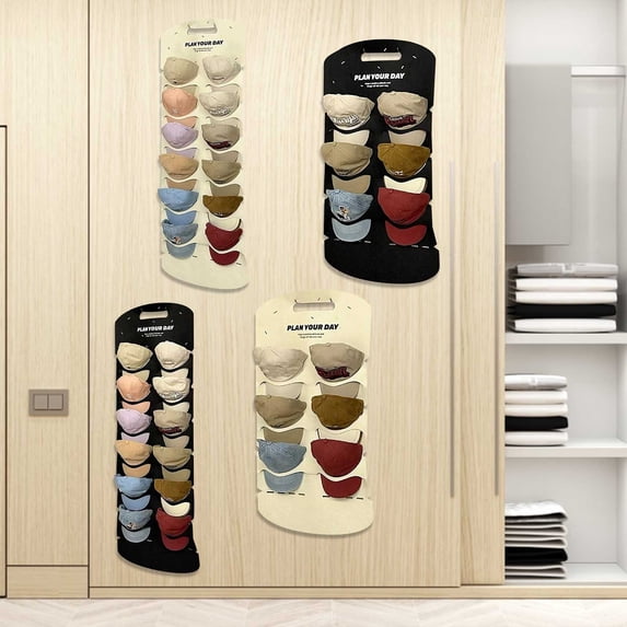 Hat Organizer Hanging Storage Bag | Over Door & Wall Mount Plaid Fabric Baseball Cap Rack | Multi-Compartment Layered Design | Durable, Space-Saving, Dustproof Hat Holder for Entryway Closet | Fits