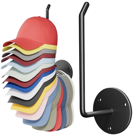 Hat Organizer, Hat Rack, Hat Hooks for Wall, Drilled or Adhesive Hanger for Door, Wall, Closet, Paper Towel Holder, Storage for Baseball Caps, Headband, Key, Belt, Tie, 1 Pcs