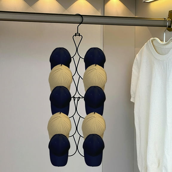 Hat Organizer Rack, Hanging Hat Storage with 12 Hooks for Baseball Caps Scarves Bags Clothes, Foldable Space Saving Hat Hanger for Closet Door Bedroom Travel and Daily Accessories