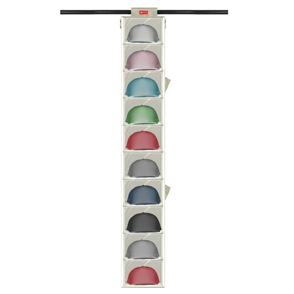 Hat Organizer Hat Storage10 Shelf, Hanging Closet Hat Rack for Baseball Caps, Hat Holder Cap Organizer with 2 Side Storage Pockets and 2 Hooks, Easy Assembly, White/Black