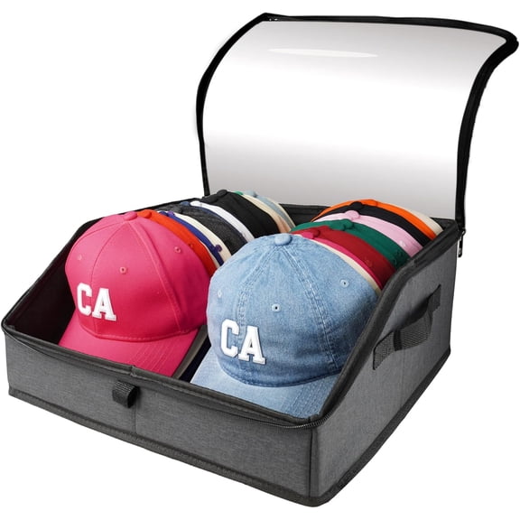 Hat Organizer for Baseball Caps, Hat Storage Holder Container for Closet Hold Up to 30 Caps with Clear Window, Hat Boxes for  Storage (1Pcs Dark Gray