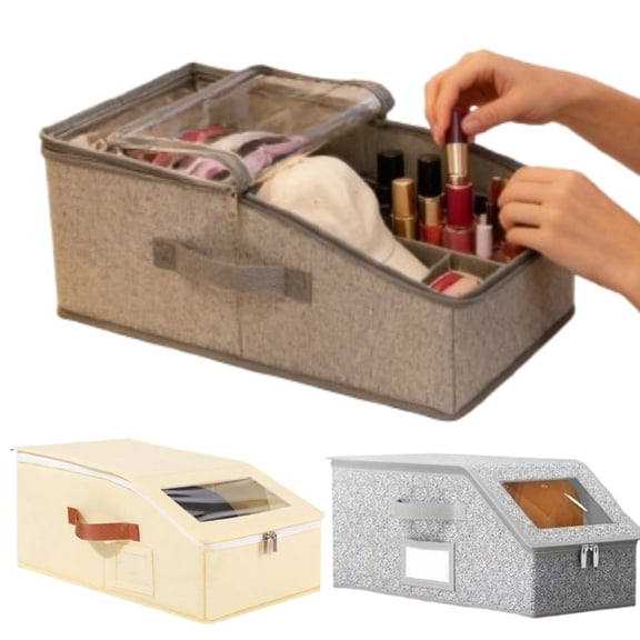 Hat Organizer for Baseball Caps, Stackable Hat Storage Box Holds 25 Caps, Foldable Cardboard Holder with Clear Dust-Proof Window for Closet, Beige