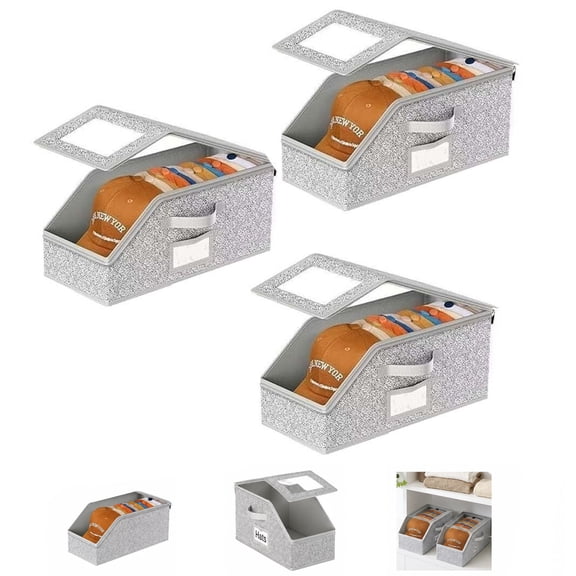 Hat Organizer for Baseball Caps, Stackable Hat Storage Box with Clear Window Lid, Breathable Cap Holder Container for Snapback, Trucker & Fitted Hats