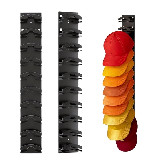 2 Pack Hat Organizer for Baseball Caps, Wall Mounted Cap Holder, No Drill Adhesive Hat Rack Organizer for Door, Closet