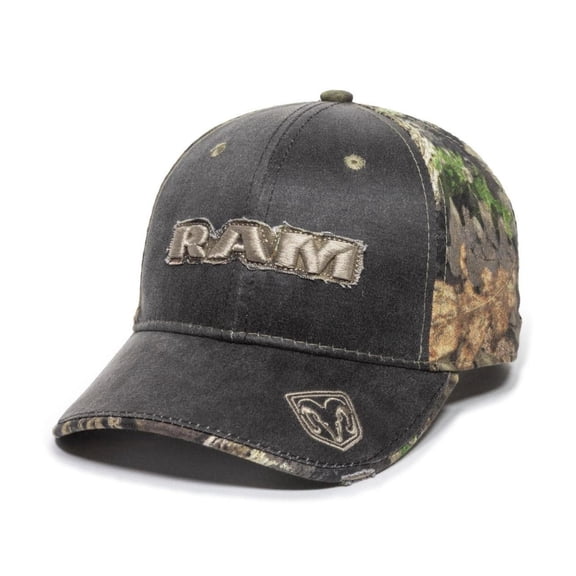 Hat - RAM Camouflage MOSSY OAK Weathered Ball Cap 3-D Embroidered Applique