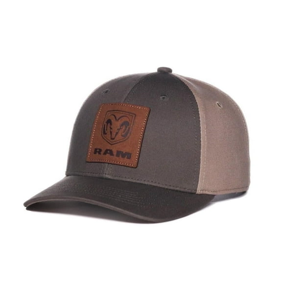 Hat - RAM TRUCKS Ball Cap Debossed Faux Leather Patch Applique Olive/Khaki