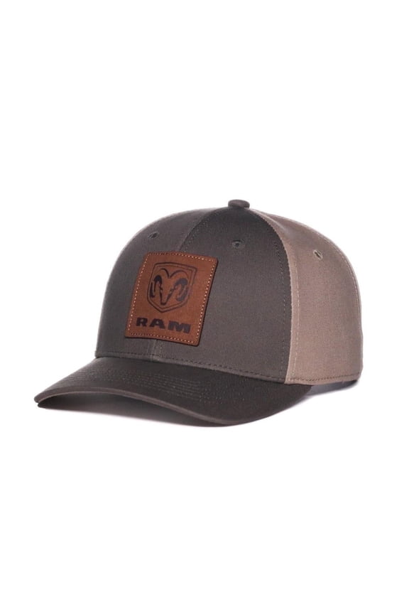 Hat - RAM TRUCKS Ball Cap Debossed Faux Leather Patch Applique Olive/Khaki