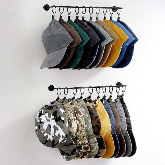Hat Rack for Baseball Cap Hat Storage with 20 Hooks - Modern Metal Hat Organizer Wall Mounted Caps Hanger Set of 2 for Closet Door Bedroom Entryway Laundry