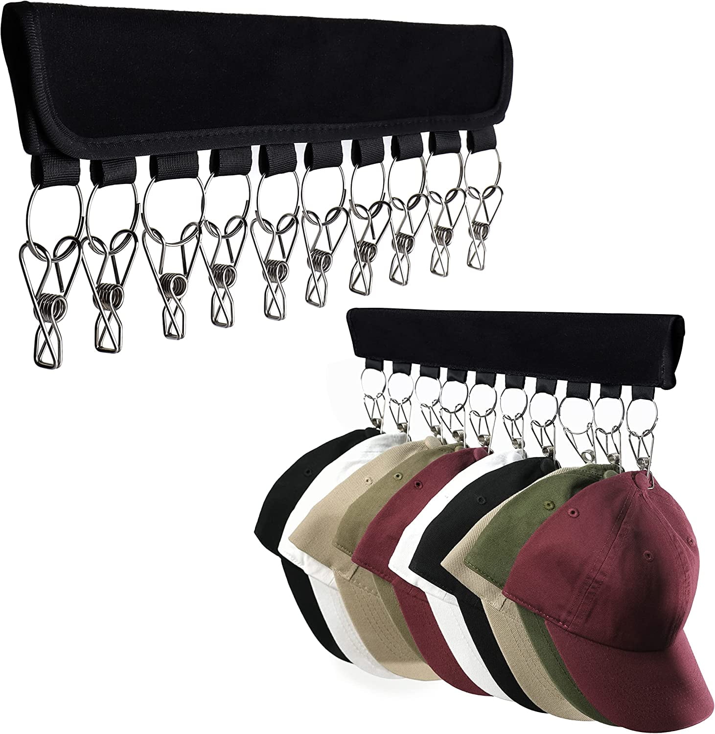 Hat Rack for Baseball Caps, Hanging Hat Organizer Display Holder, Clip ...