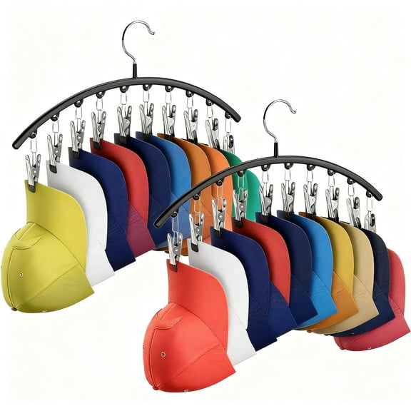Hat Rack for Closet 2 Pack, Metal  Black Hat Organizer Holder for Hanger Closet Display, Hat Racks for Baseball Caps w/10 Clips, Hat Holder for Ball Caps & Accessories, for Men Women