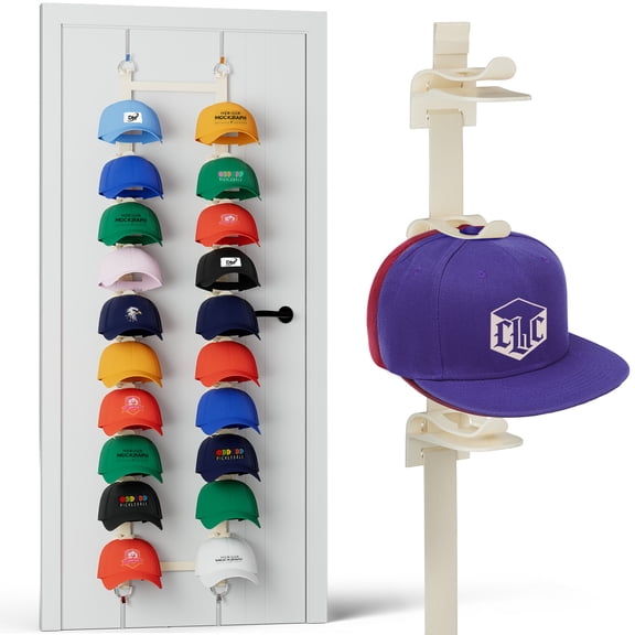 Hat Rack for Door, Adjustable Hat Organizer for Baseball Caps with 2 Straps & 20 Clips Holds 40 Caps, No-Drill Over-the-Door Hat Rack, Hat Storage for Bedroom Closet, Entryway, Home,Beige