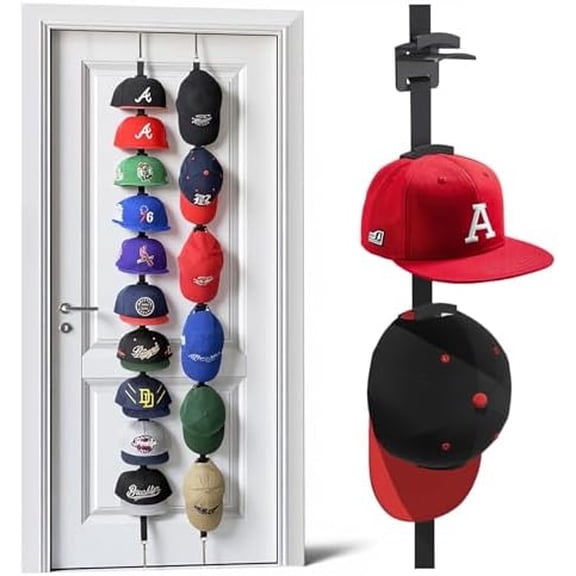 Hat Rack for Door - Two-Way Hanging Caps with Display Hooks and Hanger, Hat Organizer for Baseball Caps, Over the Door Hat Storage Organizer for Bedroom, Entrance or Garage Doors - 2 Packs