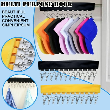Hat Rack,Hat Hanger,Hat Organizer for Closet,Hat Organizer Holder for Hanger,Hat Storage with 12 Holder Clips,for Hang Baseball Cap,Beanie Accessories(Black 14.5*5in)from ANMUYUM