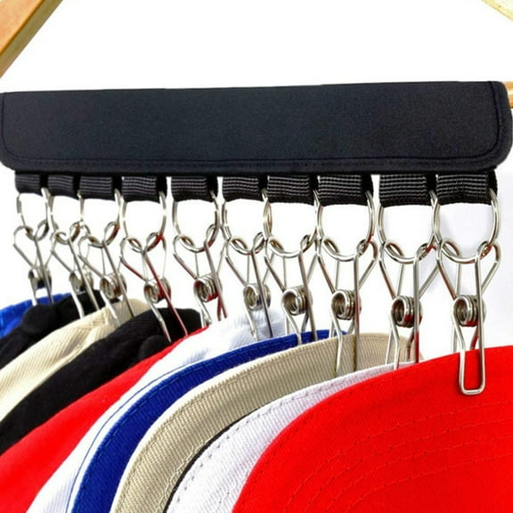 Hat Rack,Hat Holder,Hat Rack For Wall With Shelf For 10 Baseball Caps Metal Hat Organizer With 10 Clips,Sliding Closet Hat Rack With Clips For 10 Hats,Portable Cloth Clothes And Hat Clip Cap Storage