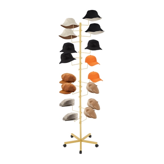 Shangmakel Hat Rack Stand, Freestanding Hats Rack Stand 15 Hooks Hat Display Stand Metal with 5-way locking wheel Metal Floor Rack for Hats and Wigs