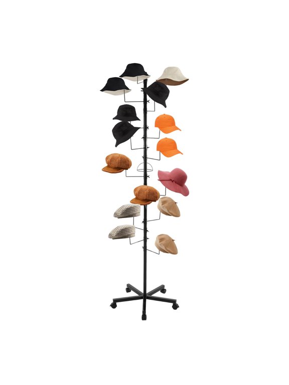 Hat Rack Stand, Freestanding Hats Rack Stand 15 Hooks Hat Display Stand Metal with 5-way locking wheel Metal Floor Rack for Hats and Wigs