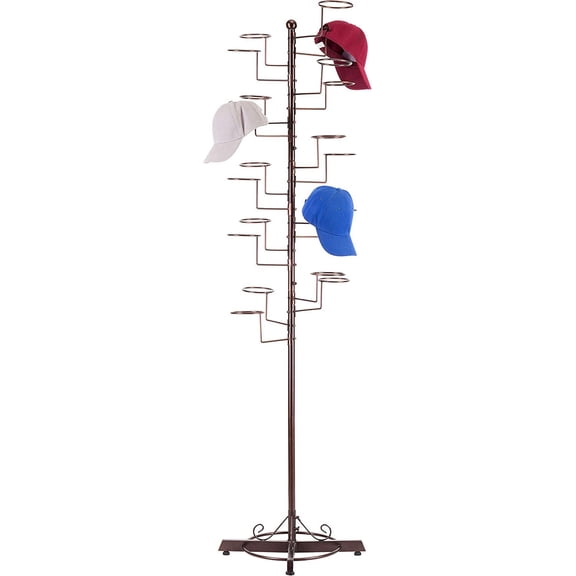 Large Free Standing Hat Rack Stand, Baseball Cap Organizer Holder, Retail Wig Display with  Customizable Circular Hooks, Cowboy Hat Tree.
