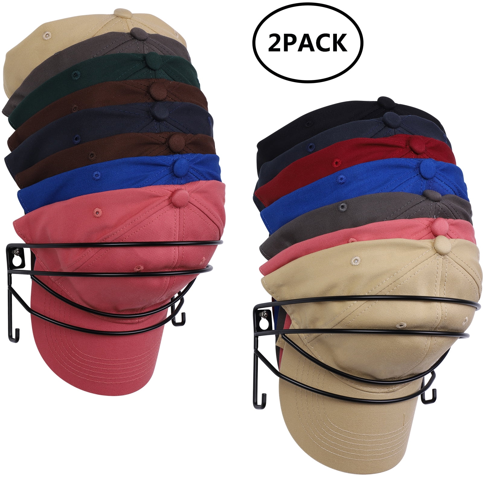 Hat Rack for Wall 2 Pack for 30 Baseball Caps Metal Hat Organizer ...