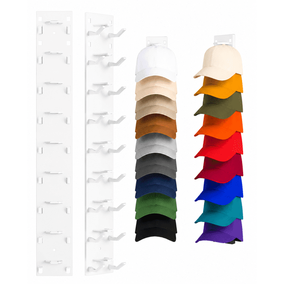 Wall Mount Hat Rack 2-pack, Baseball Cap Organizer Storage Holder with Hooks for Closet Door, Space Saving Hanging Display