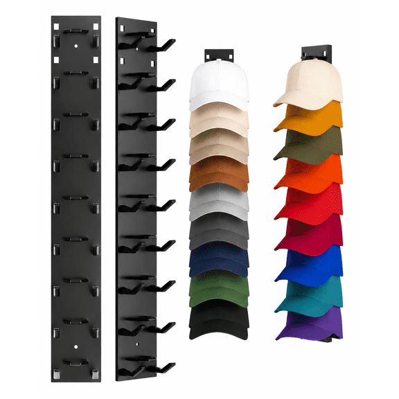 Wall Mount Hat Rack 2-pack, Baseball Cap Organizer Storage Holder with Hooks for Closet Door, Space Saving Hanging Display