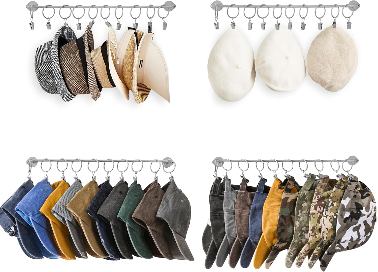 Hat Rack Wall Cap Organizer - Baseball Hat Racks Display Holder with 40 ...