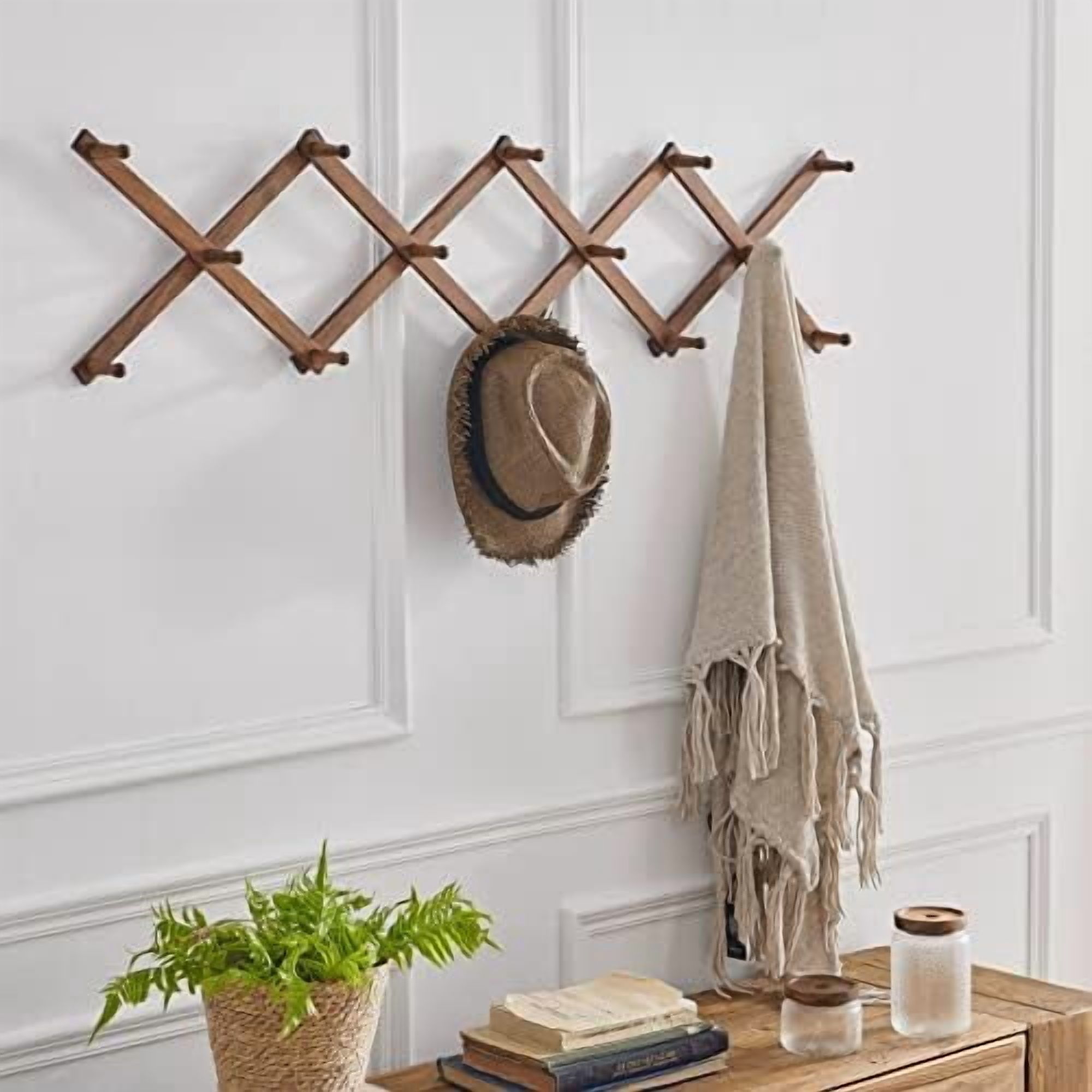 Hat Rack for Wall with 14 Hooks, Solid Wooden, Modern, Expandable Coat ...