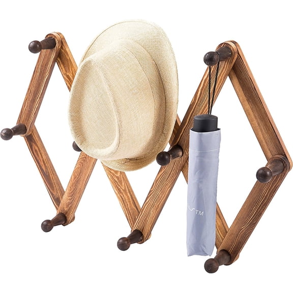 Hat Rack with 10 Hooks, Accordion Peg Coat Rack Wall Hanger, Coffee Mug Holder, for Entryway, Mudroom, Garage, Expandable, Burnt