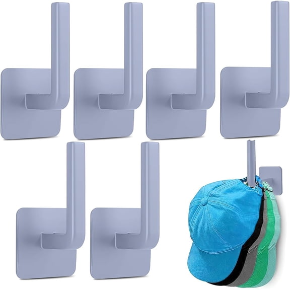 Hat Racks Wall Mount for Baseball Caps, 6 Pcs Adhesive Hat Hooks for Wall, Hat Rack for Wall Hat Organizer for Door, Closet, Bedroom (Grey)
