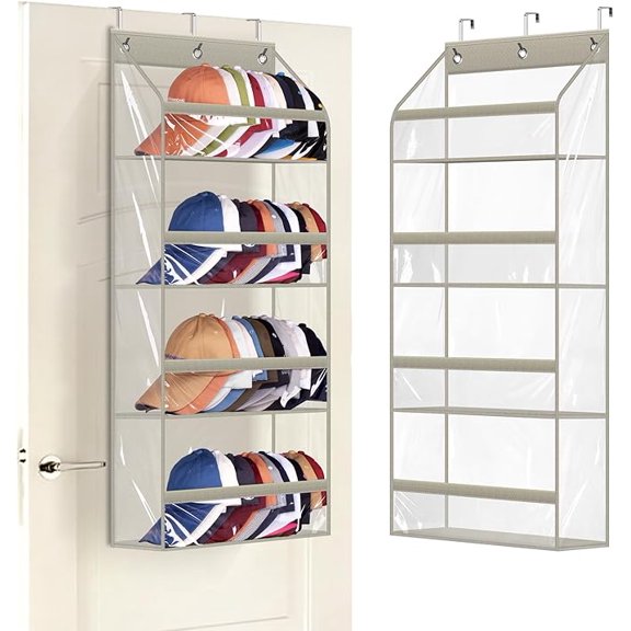 Hat Racks for Baseball Caps, Hold 48 Caps Hat Storage Organizer for Closet Wall, Deep Pockets Hanging Snapback Holder Shelves with 3 Hooks, Grey