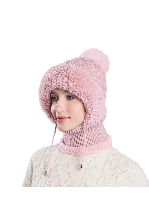Hat With Scarf Attached,Scarf Hat,Women'S Knitted Hat In Autumn And Winter, 3 In 1 Cold Resistant Hat, Wind-Resistant Scarf Hat Face Mask Hooded Scarf