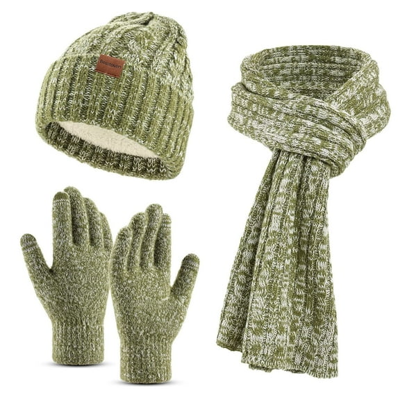 Hat Scarf Glove Set Women: 3 in 1 Beanie Long Scarf and Touch Screen Gloves for Women Men Soft Warm for Winter Gift